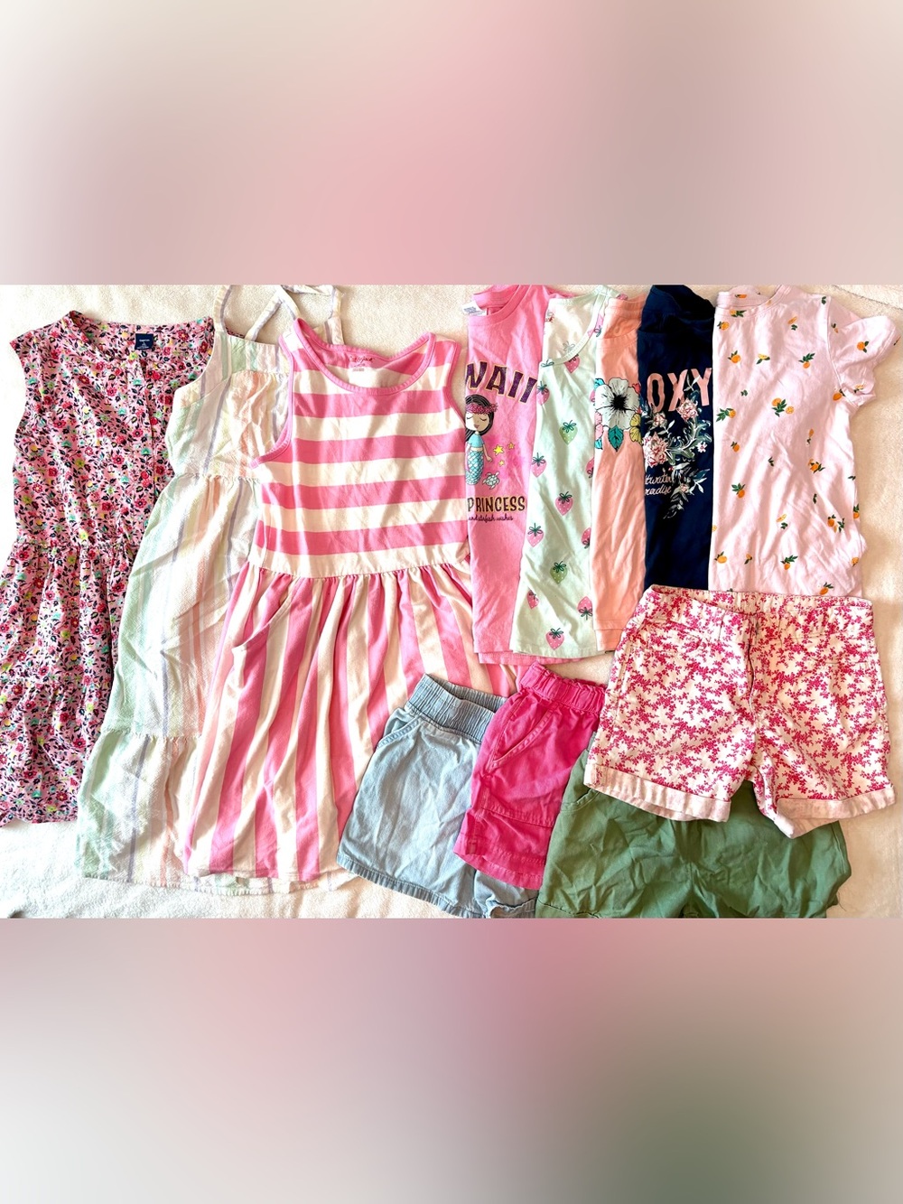 Girls Pink, white, aqua bundle. Dresses, tops, shorts for back to school